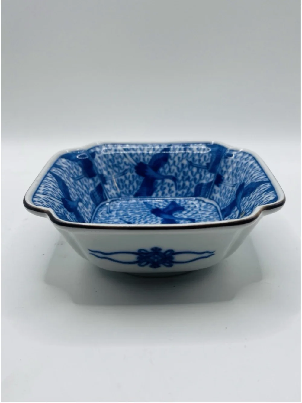 Vintage Fitz & Floyd Blue Stork Scalloped Plate & Trinket Dish Japan Birds 2pc
